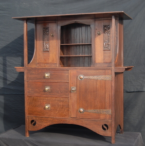 English Liberty Style Arts and Crafts Oak Sideboard Cupboard